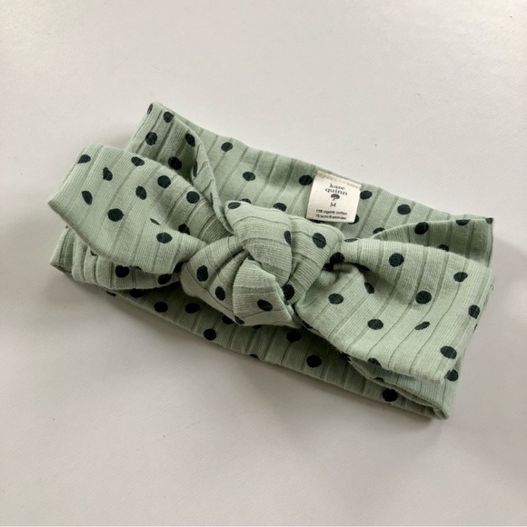 Kate Quinn Large Bow Elastic Headband Green polka dot Size Medium 6-12 Months - Picture 1 of 6